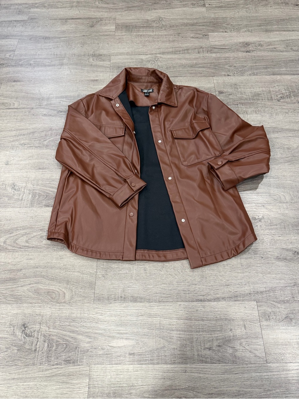 NWOT Womens Brown Faux Leather Shirt Jacket